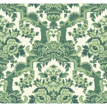 Lola wallpaper in Forest Greens On White by Cole & Son, damask pattern
