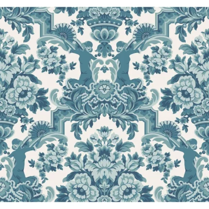 Lola wallpaper in Petrol Blues On White by Cole & Son, damask pattern
