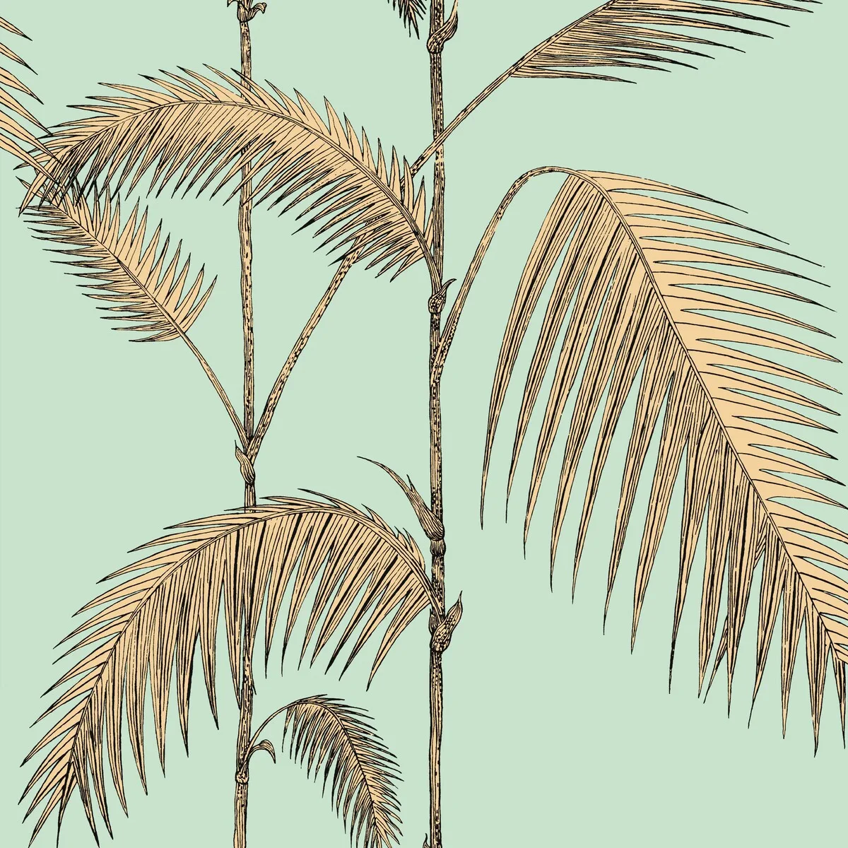 Palm Leaves wallpaper in Mint/yellow by Cole & Son, botanical & floral pattern