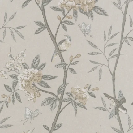 Peony & Blossom wallpaper in Dove/silver by G P & J Baker, animal/insects pattern