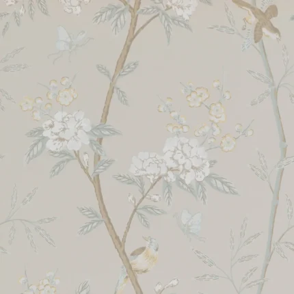 Peony & Blossom wallpaper in Soft Aqua by G P & J Baker, animal/insects pattern