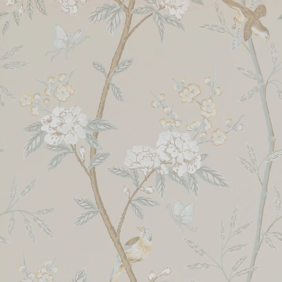 Peony & Blossom wallpaper in Soft Aqua by G P & J Baker, animal/insects pattern