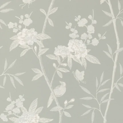 Peony & Blossom wallpaper in Soft Blue by G P & J Baker, animal/insects pattern