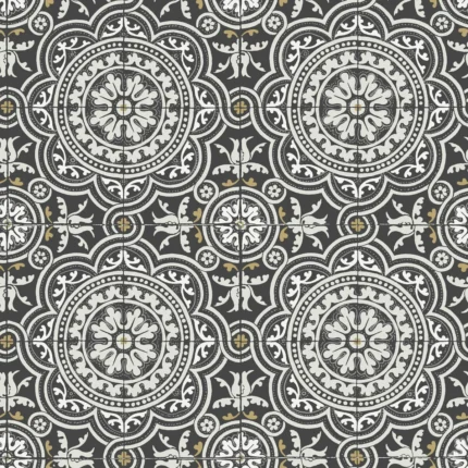 Piccadilly wallpaper in Grey and Metallic Gold On Black by Cole & Son, geometric pattern
