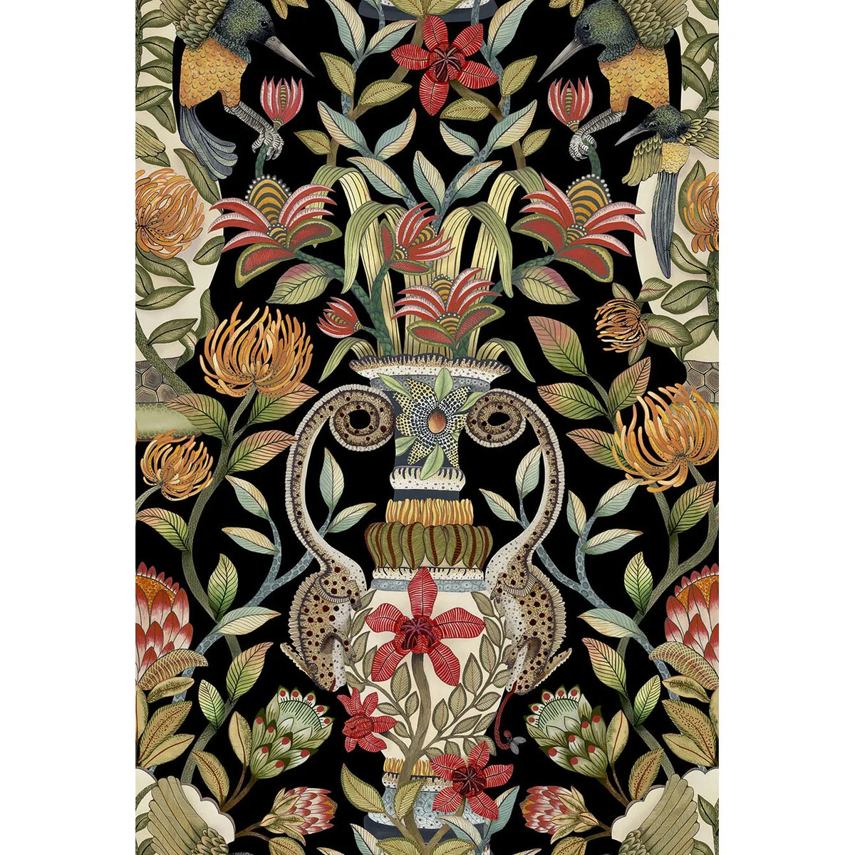 Protea Garden wallpaper in Olv and Rg/blck by Cole & Son, animal/insects pattern