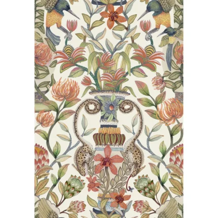 Protea Garden Silk wallpaper in Olvgrn and Tngrn/wht by Cole & Son, animal/insects pattern