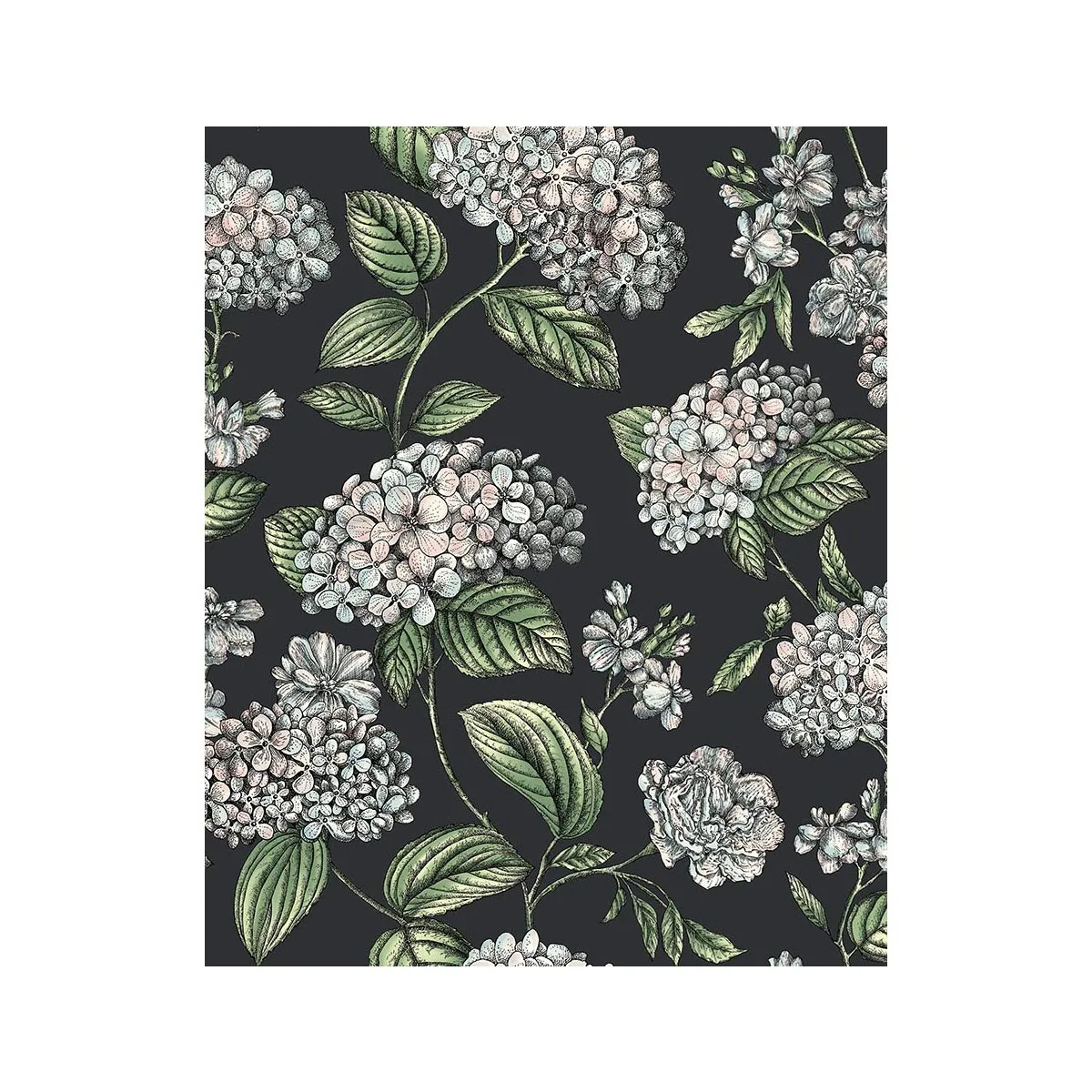 Ramo Di Ortensia wallpaper in Charcoal by Cole & Son, botanical & floral pattern