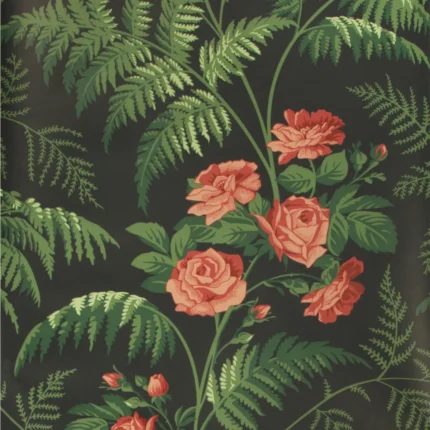 Rose wallpaper in Red/l Green/charcoal by Cole & Son