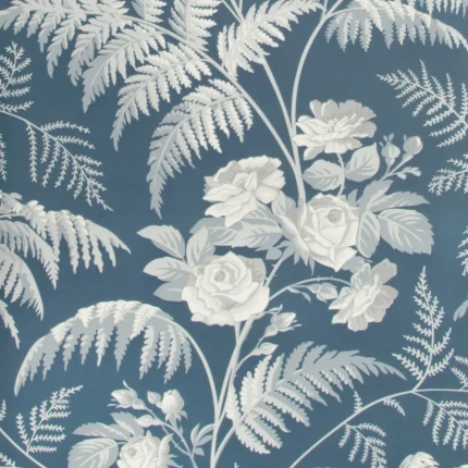 Rose wallpaper in White/ice Blue/denim by Cole & Son