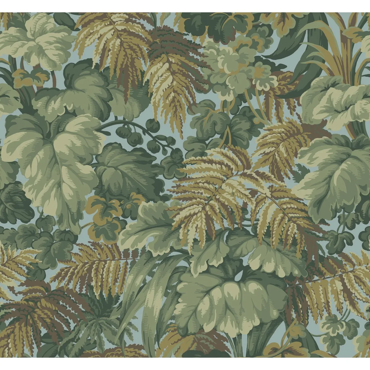 Royal Fernery wallpaper in Khaki and Print Room Blue by Cole & Son