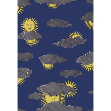 Soli E Nuvole wallpaper in Yellow Blue by Cole & Son, metallic pattern