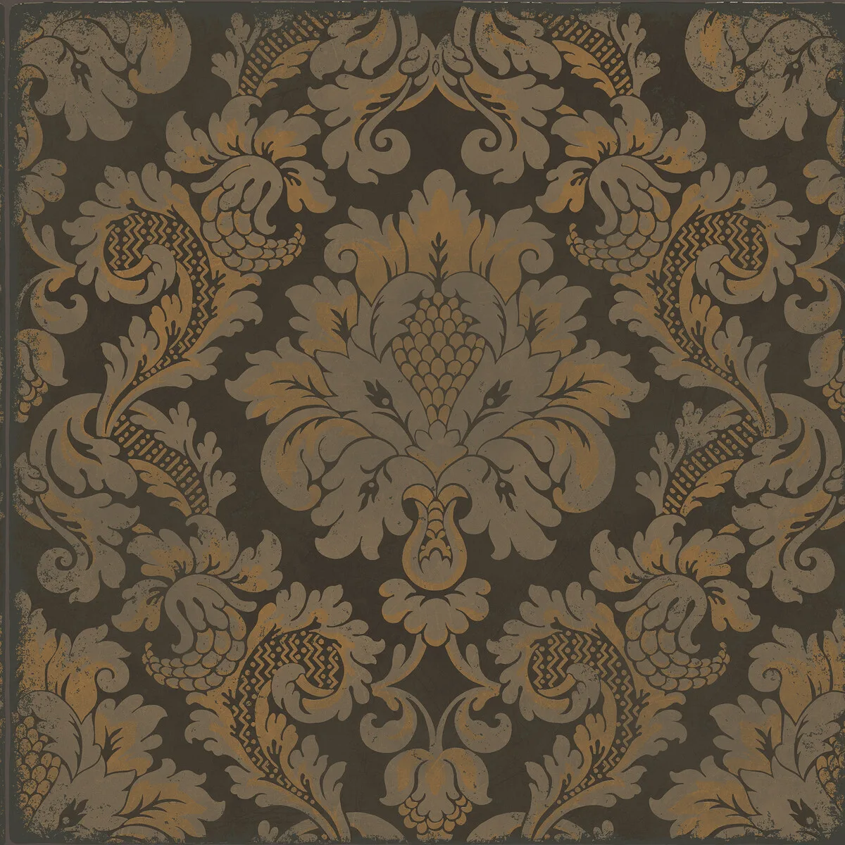 Stravinsky Charcoal & Bronze Wallpaper - Mariinsky Damask Collection by Cole & Son - Shop Safe in Houston Wallpapering Stravinsky wallpaper in Charcoal and Bronze by Cole & Son