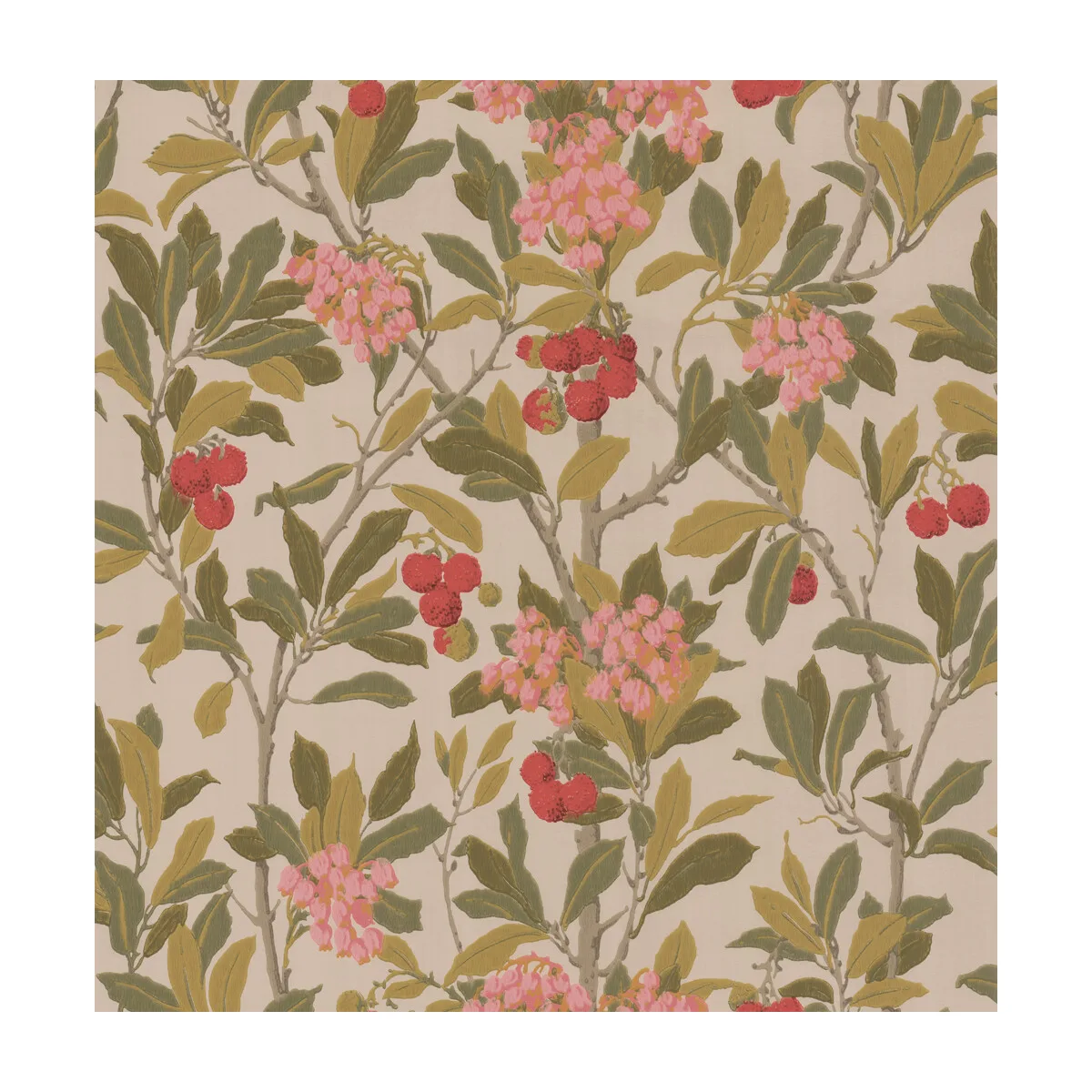 Strawberry Tree wallpaper in Pink and Linen by Cole & Son, botanical & floral pattern