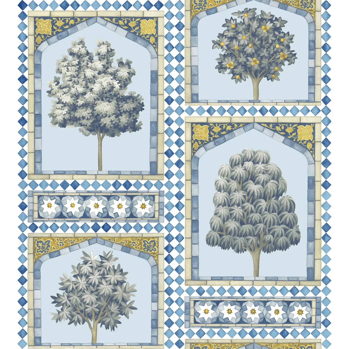 Sultan's Palace wallpaper in China Blue and Ochre by Cole & Son