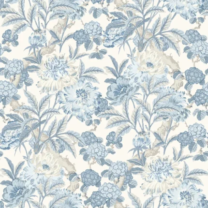 Summer Peony wallpaper in Blue by G P & J Baker, botanical & floral pattern