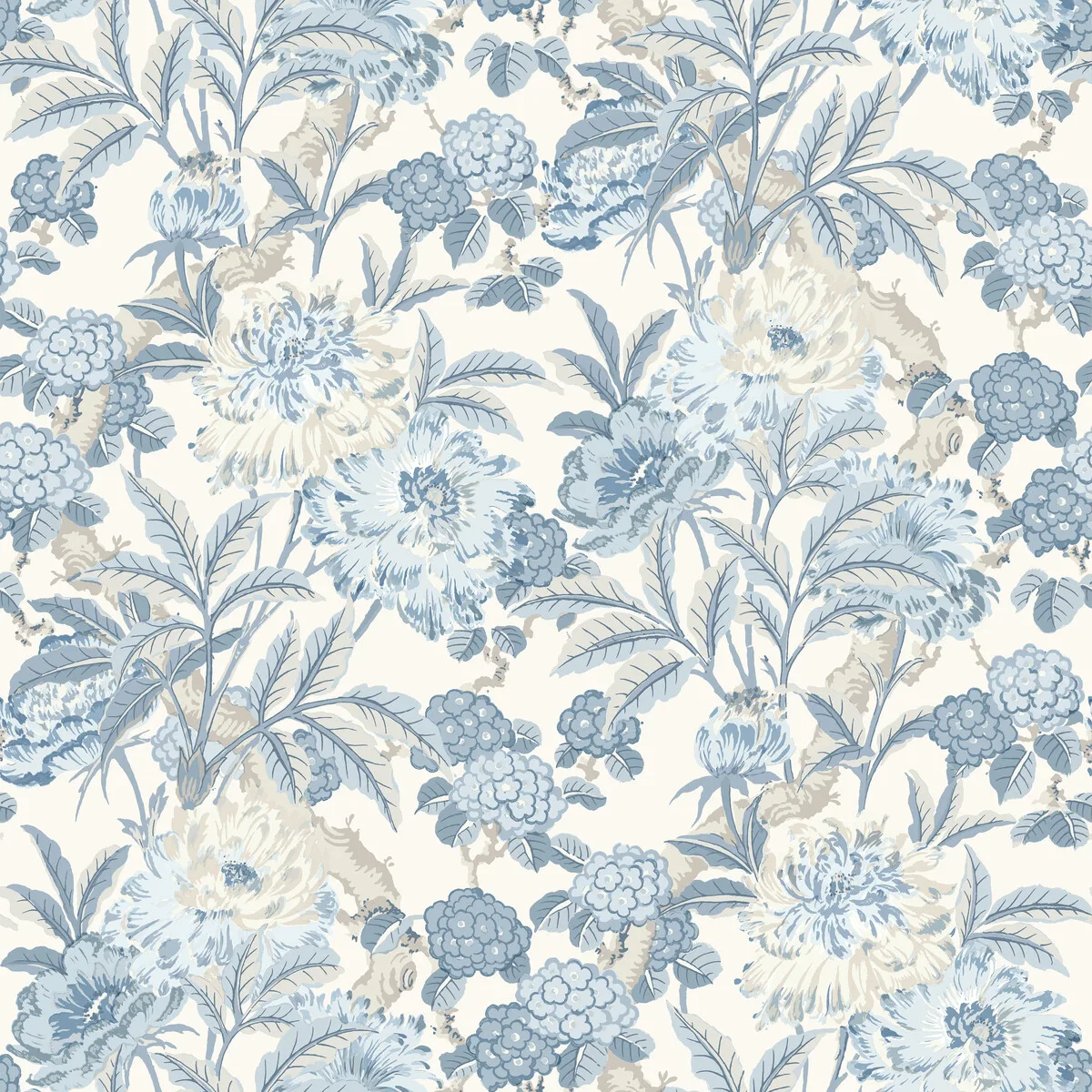 Summer Peony Blue Wallpaper - Ashmore Wallpaper Collection by G P & J Baker - Shop Safe in Houston Wallpapering Summer Peony wallpaper in Blue by G P & J Baker, botanical & floral pattern
