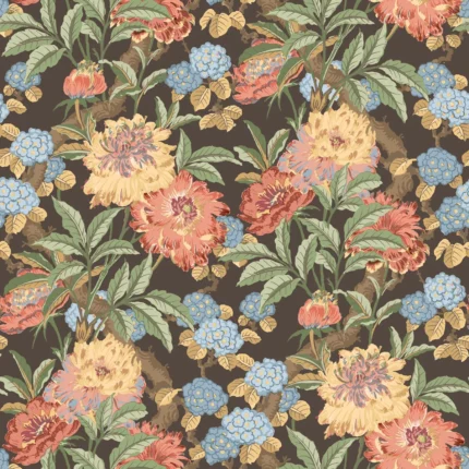 Summer Peony wallpaper in Charcoal/jewel by G P & J Baker, botanical & floral pattern