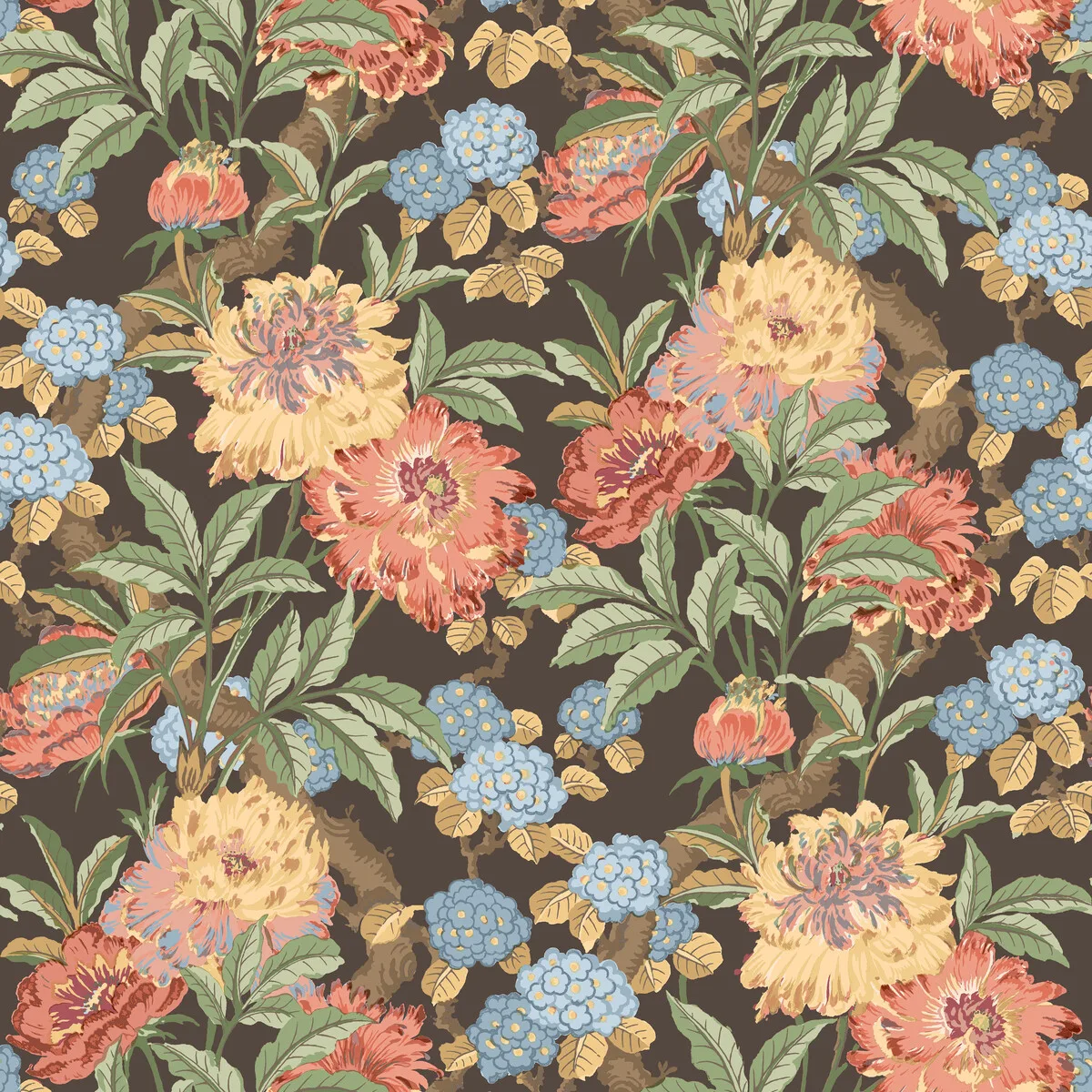 Summer Peony wallpaper in Charcoal/jewel by G P & J Baker, botanical & floral pattern