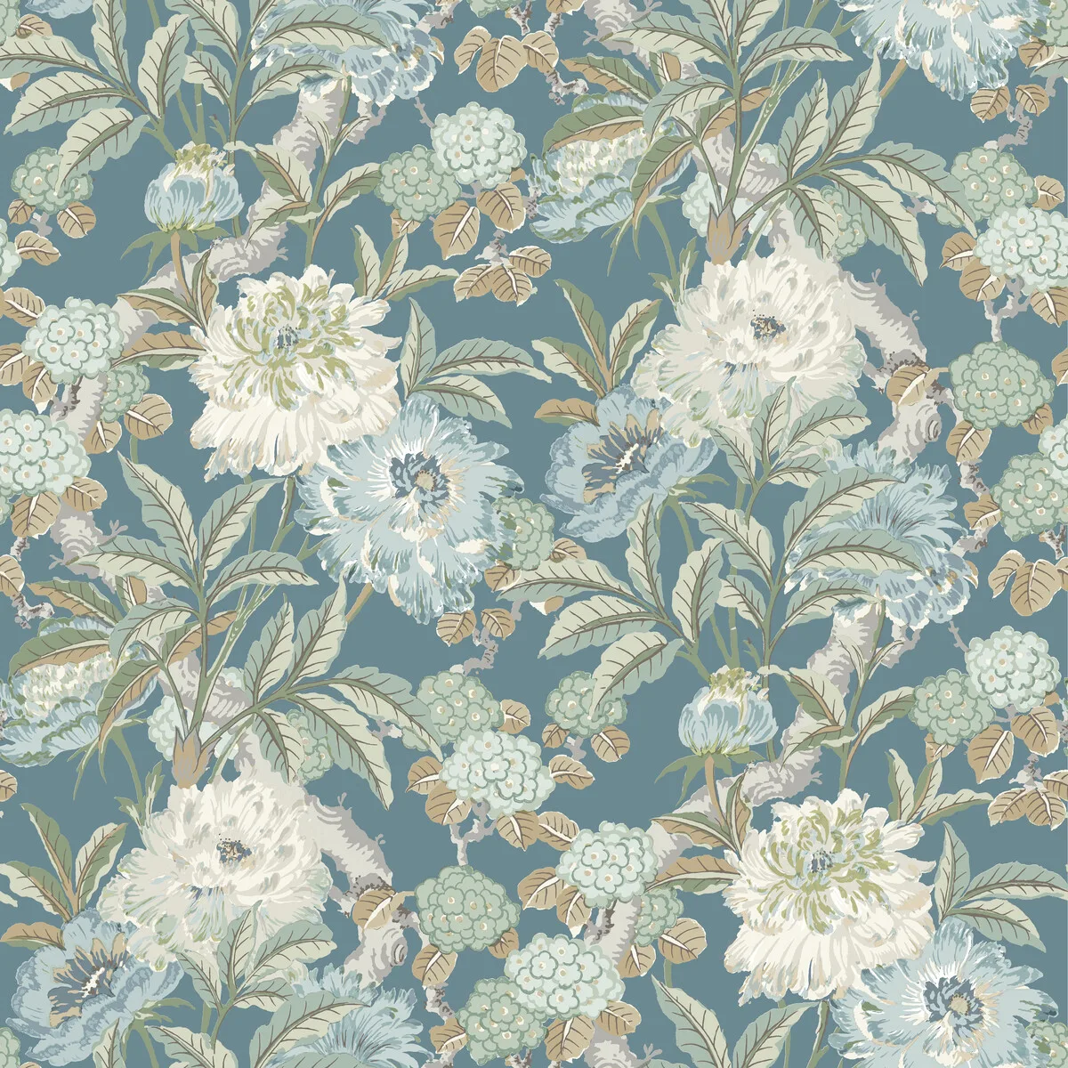 Summer Peony wallpaper in Denim by G P & J Baker, botanical & floral pattern