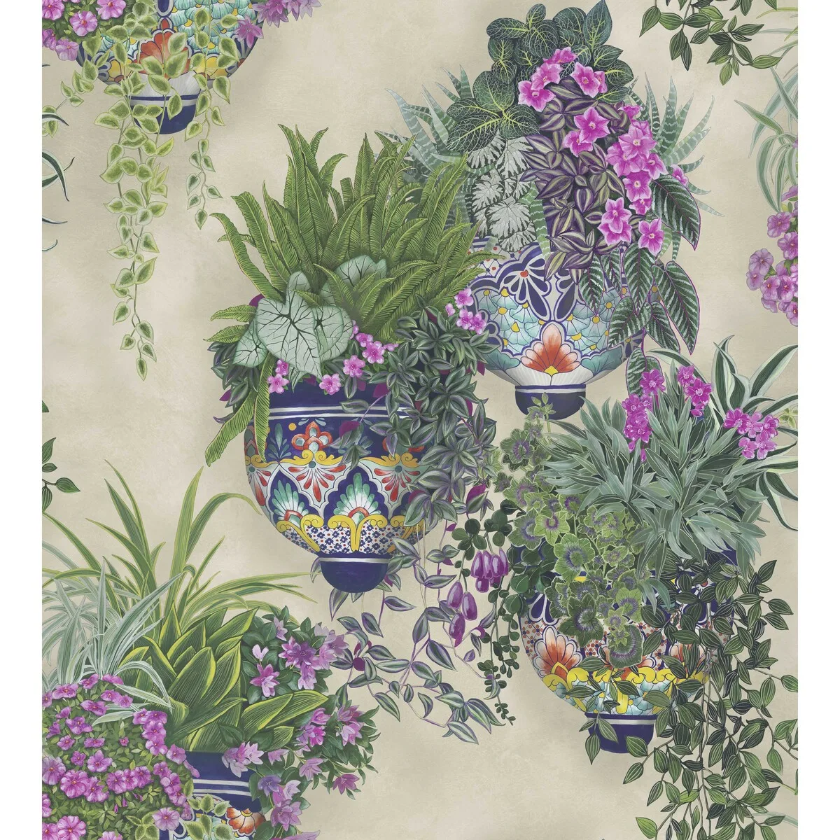 Talavera Wp wallpaper in Magenta and Spring Greens On Stone by Cole & Son, botanical & floral pattern