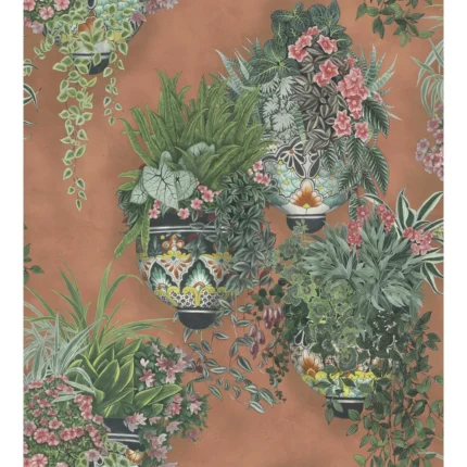 Talavera Wp wallpaper in Rose and Spring Green On Terracotta by Cole & Son, botanical & floral pattern