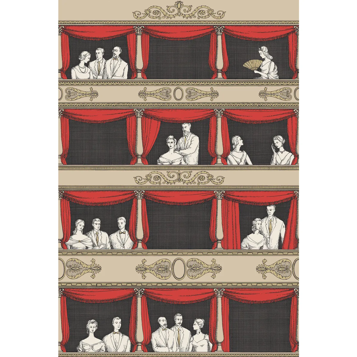 Teatro Linen/rouge Wallpaper - Fornasetti Senza Tempo Collection by Cole & Son - Shop Safe in Houston Wallpapering Teatro wallpaper in Linen/rouge by Cole & Son