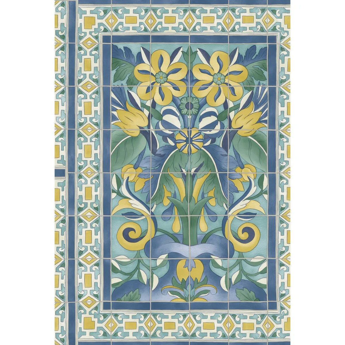 Triana wallpaper in Canary Yellow and China Blue On Teal by Cole & Son, botanical & floral pattern