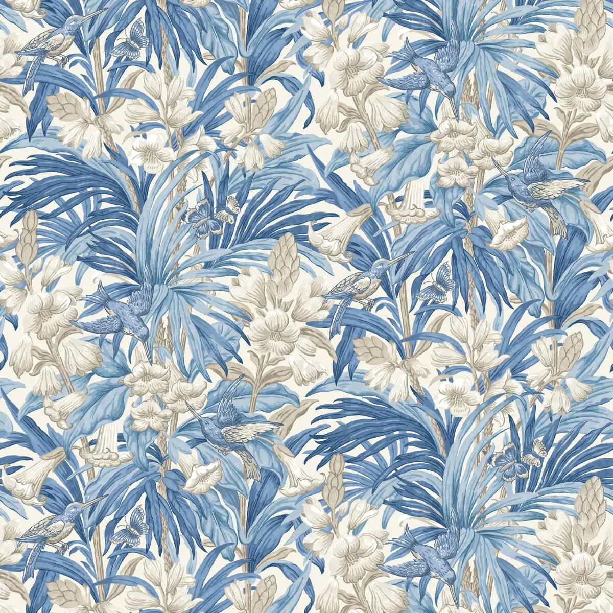 Trumpet Flowers wallpaper in Blue by G P & J Baker, botanical & floral pattern