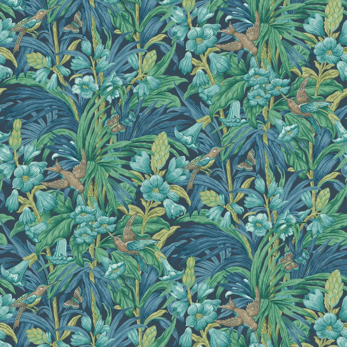 Trumpet Flowers wallpaper in Indigo/teal by G P & J Baker, botanical & floral pattern