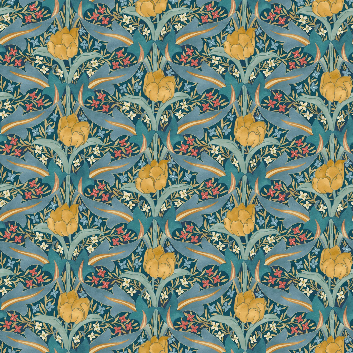 Tulip & Jasmine wallpaper in Teal by G P & J Baker, botanical & floral pattern