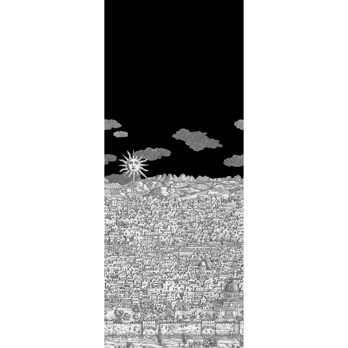 Vista Mediterranea mural in Charcoal by Cole & Son, metallic pattern