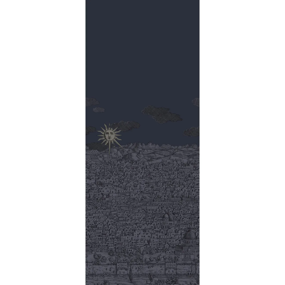 Vista Mediterranea mural in Midnight by Cole & Son, metallic pattern