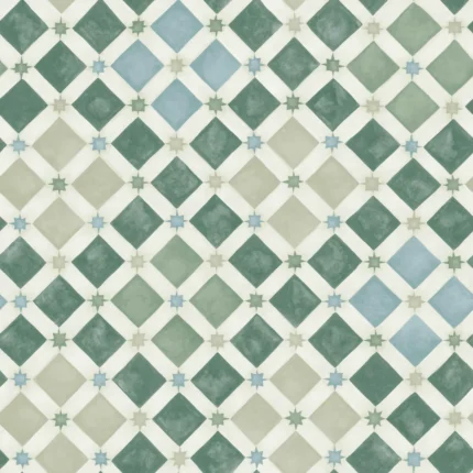 Zellige wallpaper in Olive and Print Room Blue by Cole & Son