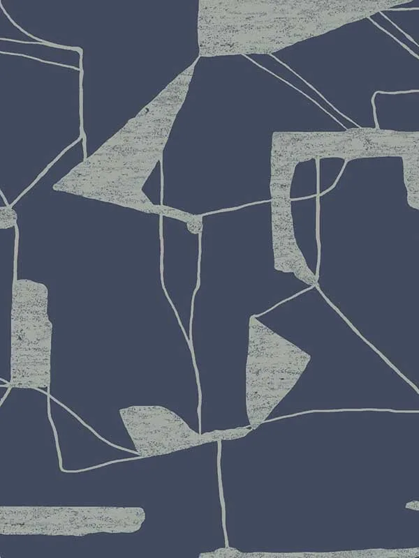 navy and silver geometric wallpaper for office by Antonina Vella