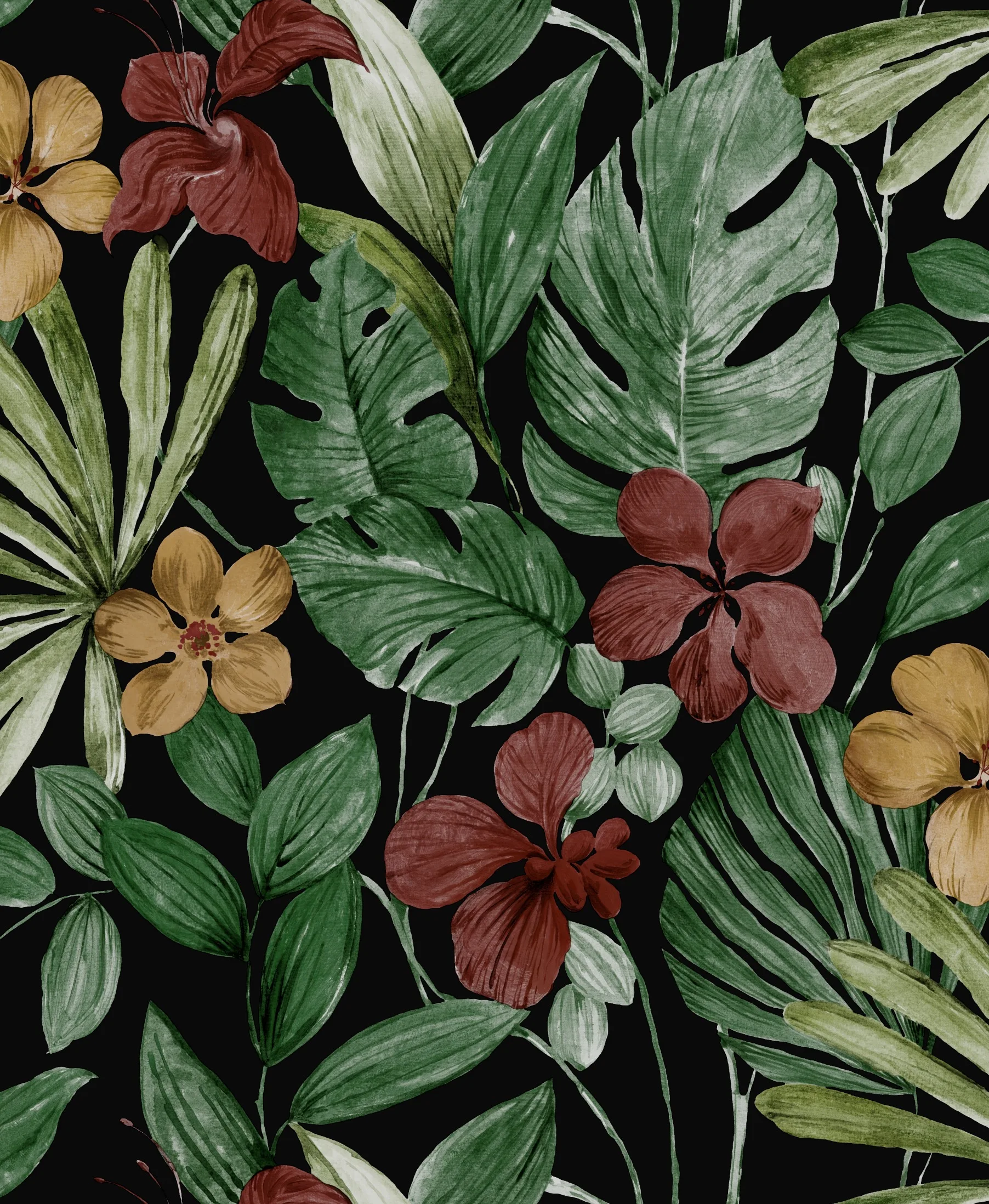 Afra Botanical Wallpaper by Wow - Premium in Black with Forest Green