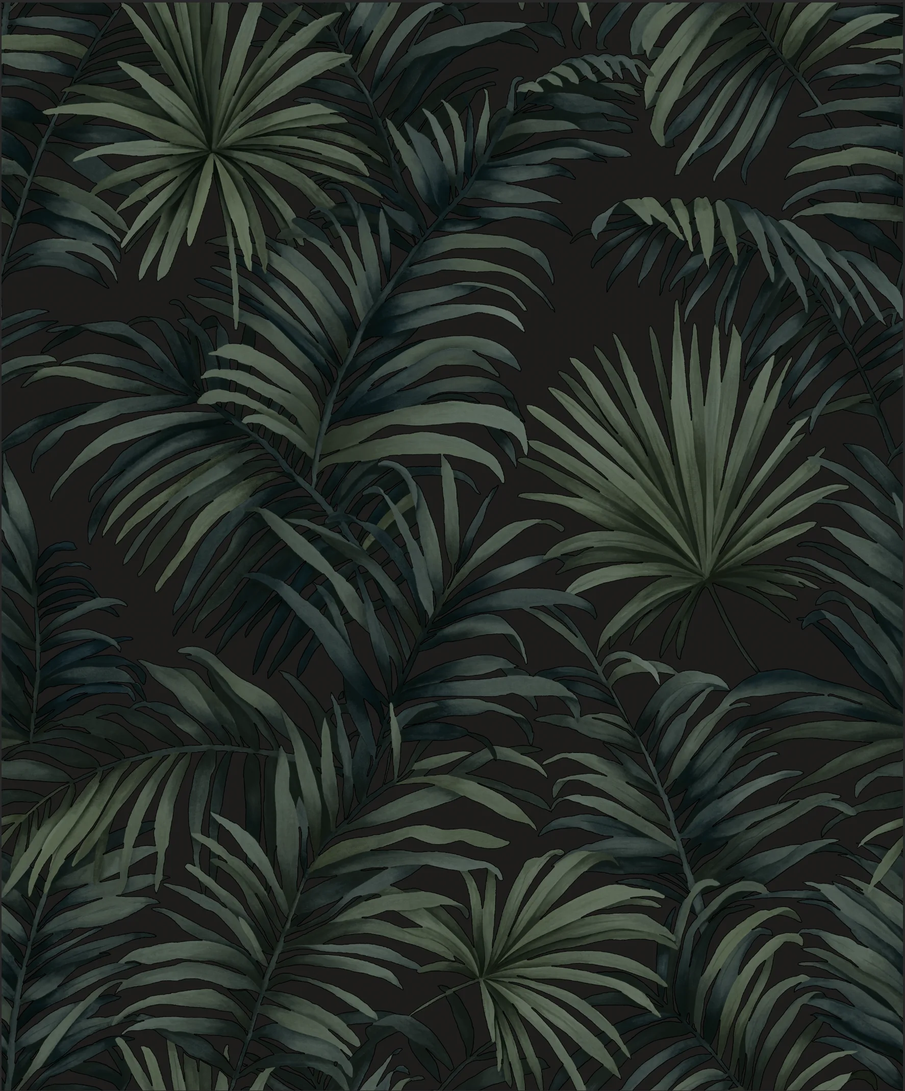 Afra Botanical Wallpaper by Wow - Premium in Dark Green with Black