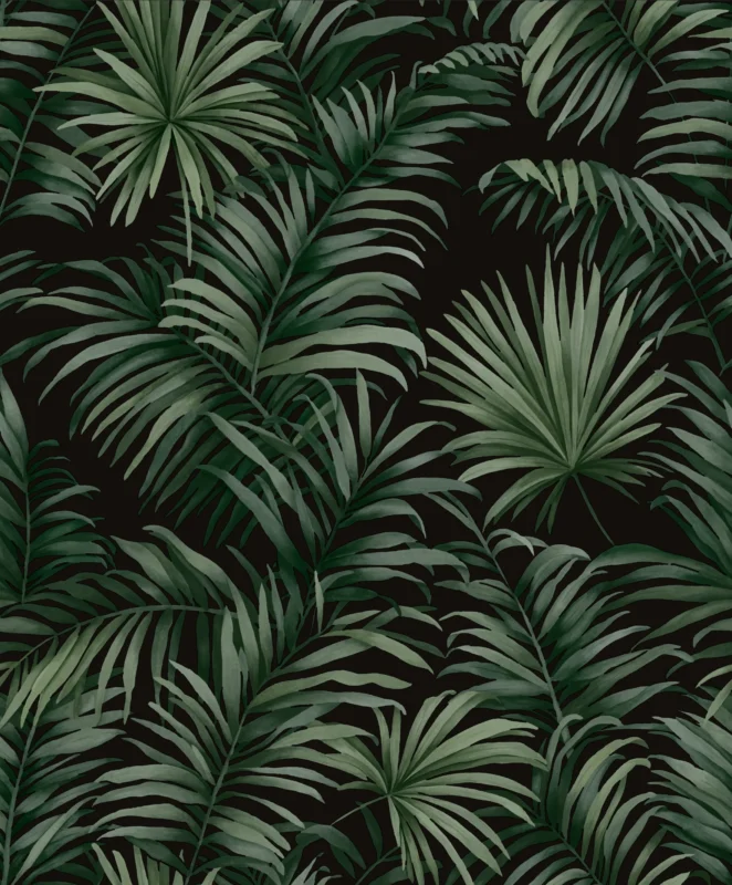 Afra Botanical Wallpaper by Wow - Premium in Forest Green with Black