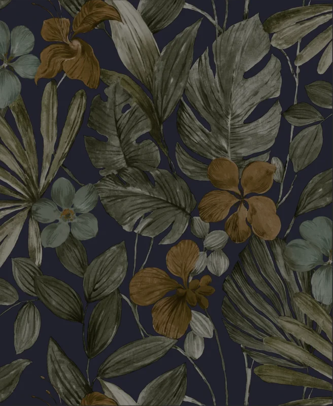 Afra Botanical Wallpaper by Wow - Premium in Navy with Olive