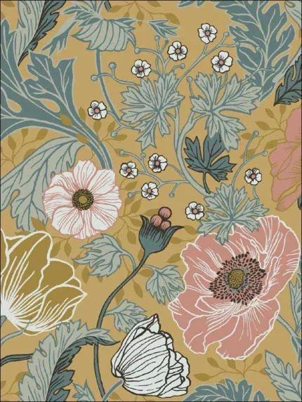 mustard floral wallpaper for bedroom by A Street Prints