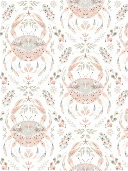 coral damask wallpaper for dining room by Chesapeake