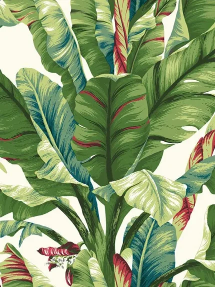 aqua and red botanical wallpaper for bedroom by York