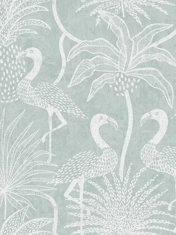 Biscayne Flamingo Beach Turquoise Wallpaper for Beach Inspired Bathrooms or Hallways | a Street Prints - Shop Safe in Houston Wallpapering turquoise patterned wallpaper for bedroom by A Street Prints
