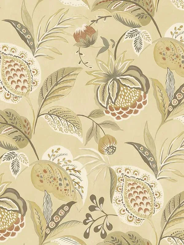 mustard patterned wallpaper for bedroom by Chesapeake