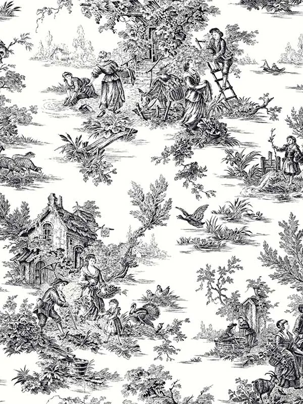 black and white toile wallpaper for dining room by York