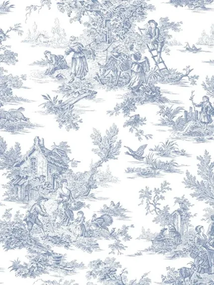 blue and white toile wallpaper for dining room by York