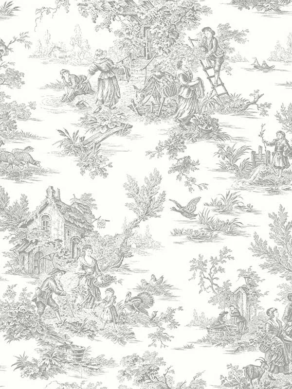grey toile wallpaper for dining room by York