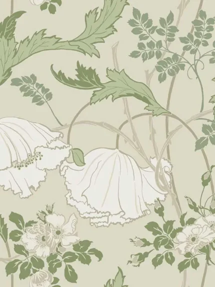 ecru and green patterned wallpaper for bedroom by Magnolia Home  by Joanna Gaines
