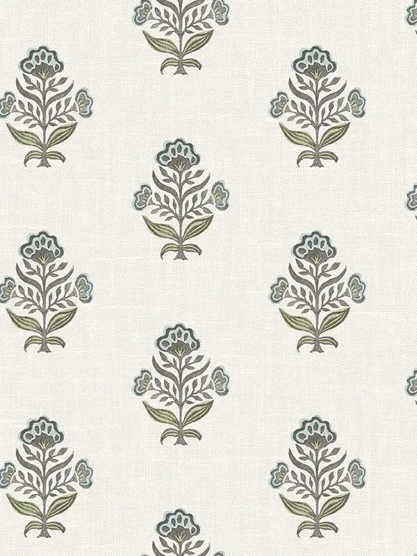 aqua floral wallpaper for office by Chesapeake