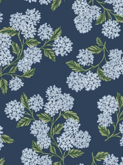 navy patterned wallpaper for bedroom by Rifle Paper Co