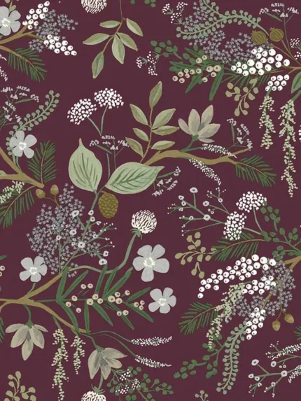 burgundy patterned wallpaper for bedroom by Rifle Paper Co